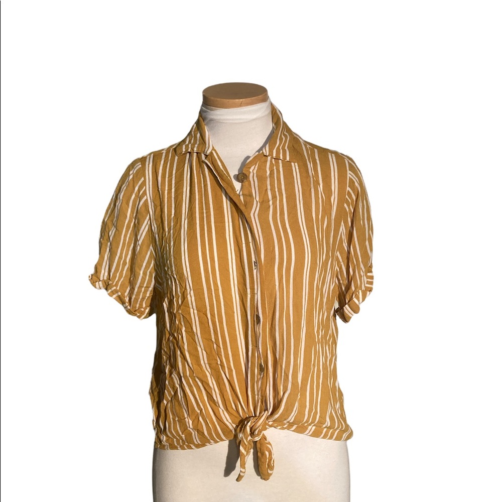 Faithfull The Brand Yellow White Striped Button Down Top Size Small